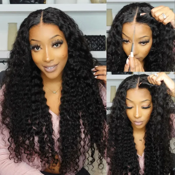 Curly Hair 22 inch black, liss Wigs 13×4 Glueless HD Lace Closure Wigs for Black Women Curly Human hair Wigs 180% Density - Image 2
